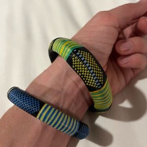 Woven bracelet bangle set handmade blue green West Africa